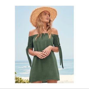 Olive green off the shoulder dress